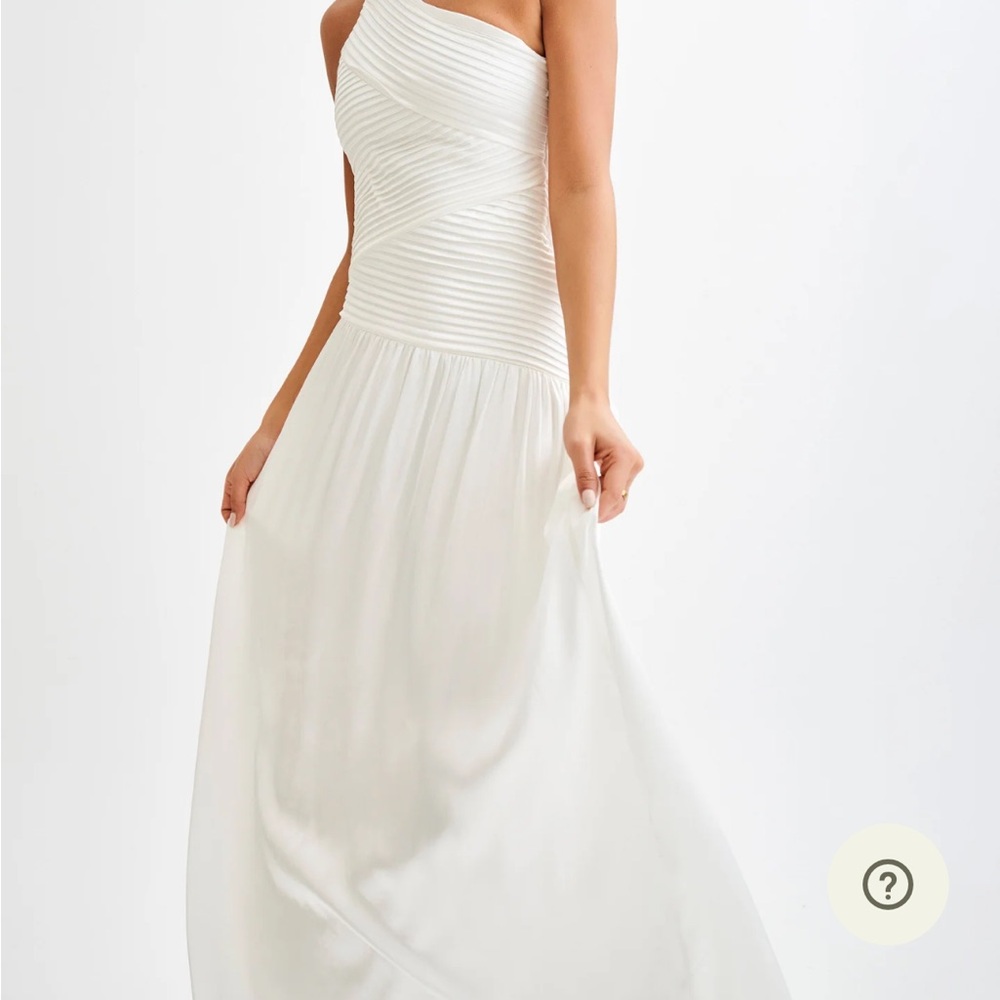 Meshki White Ruched One-Shoulder Sundress